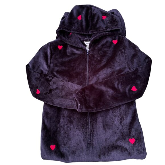 Like New PINK Victoria's Secret Hooded Red Heart Print Onesie in Black Size XS/S - Picture 7 of 10